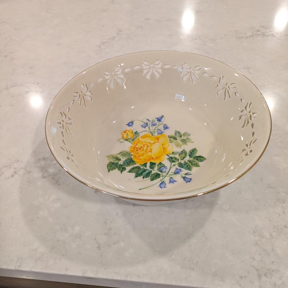Lenox Floral Bowl with Yellow and Blue Design 9.5"